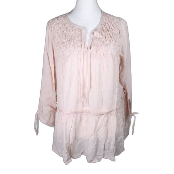 HAUTE HIPPE TRIBE Top M Mauve Chalk Boho Peplum Bottom Tie 3\4 Sleeves (B17) - Picture 1 of 10